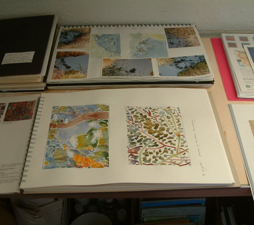 Suzanne Stuart Davies sketchbooks in studio